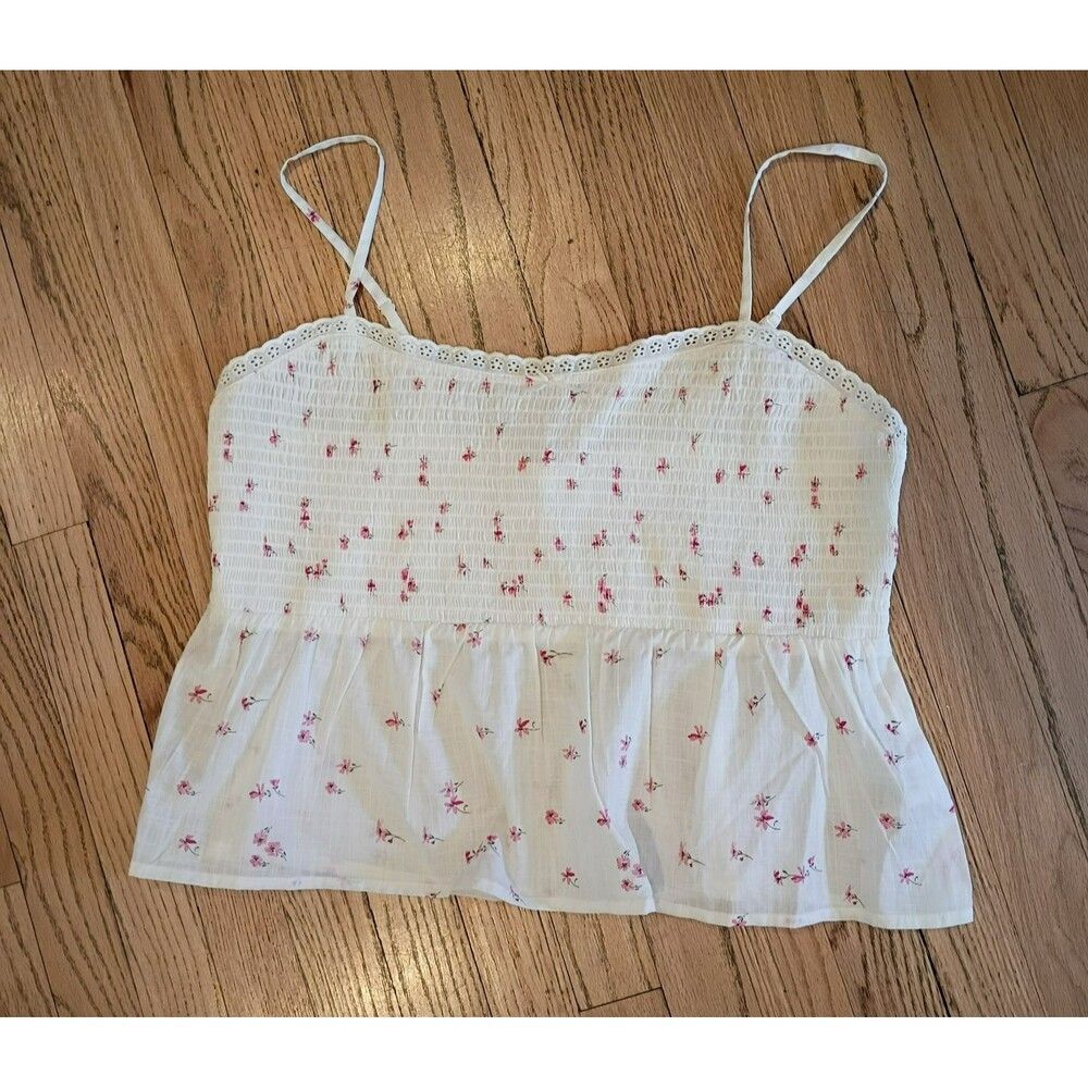 NWT 100% Cotton Smocked Baby Doll Tank Top Beachy Floral Women's XXL Lightweight